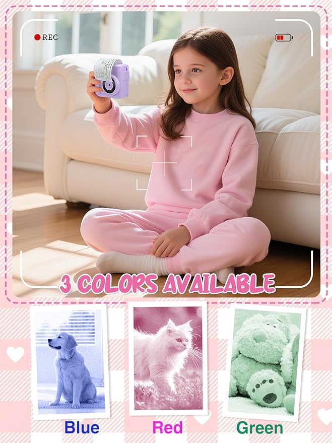3-Color Kids Camera Paper Roll Refill - Compatible with Most Instant Print Camera, HD Photo Printer Paper for Kids Aged 4 5 6 7 8 9 10 Boys Girls Birthday Gifts (6 Rolls)