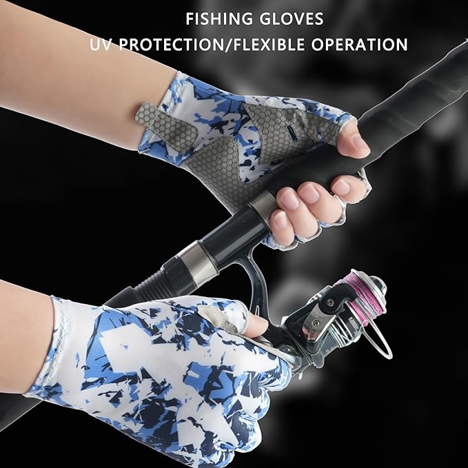 CHSMONB Fishing Gloves UPF50+ Sun Gloves, UV Protection Fingerless Gloves Men Women for Fishing, Kayaking, Rowing, Paddling, Canoeing, Hunting