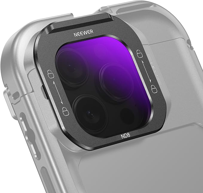 NEEWER ND8 Phone Lens Filter, Quick Release Multicoated HD Optical Glass Neutral Density ND Filter Compatible with iPhone 16 Pro (PA073) iPhone 16 Pro Max (PA074) Phone Cage, FL-I1
