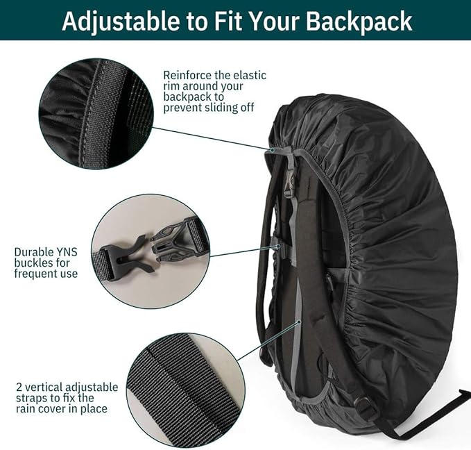 Unigear Backpack Rain Cover Waterproof Rating 5000mm Ultraportable and Durable with 2 Anti-Slip Buckle Strap, Integrated Carry Pouch Design (Black, Large for 40L-50L Backpack)