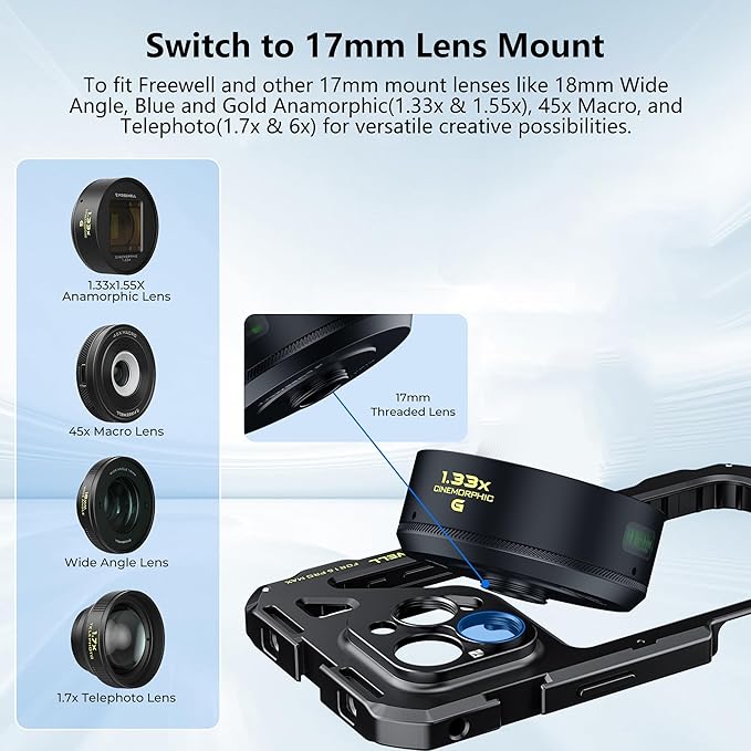 Freewell Genius Rig Cage for iPhone 16 Pro Max - Tool-Free Setup, Multifunctional Tripod and Monopod Handles, Bluetooth Remote