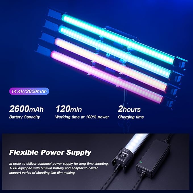 Godox TL60 Handheld Light Wand, RGB Stick Light for Photography, 2600mAh Rechargeable Tube Light for Video Shooting, APP Control 2700K-6500K 39 FX Effects for Studio Photography Recording Streaming
