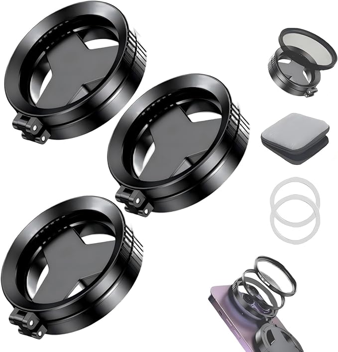 Anti-Glare Magnetic Phone Filter, 52mm Mobile Camera Filter Kit, N52 Magnets, Foldable Portable Design, Phones for Professional Mobile Photography (3Pcs)