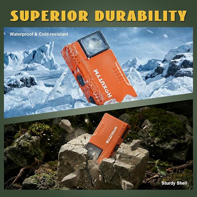 Clip-on LED Rechargeable Flashlights – 500lm EDC Mini Pocket Light, Hands-Free Magnetic Work Light with 180° Rotatable Clip & RGB Emergency Mode for Camping, Hiking, Repairs, Walkies, Orange