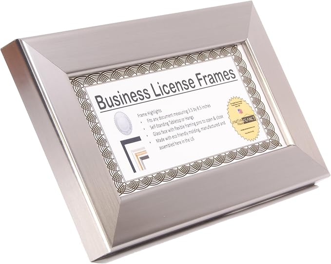 Creative Picture Frames 4-4X9Ss Stainless Steel Like Business License Certificate Frames for Professionals 3.5 by 8.5 Inch Self