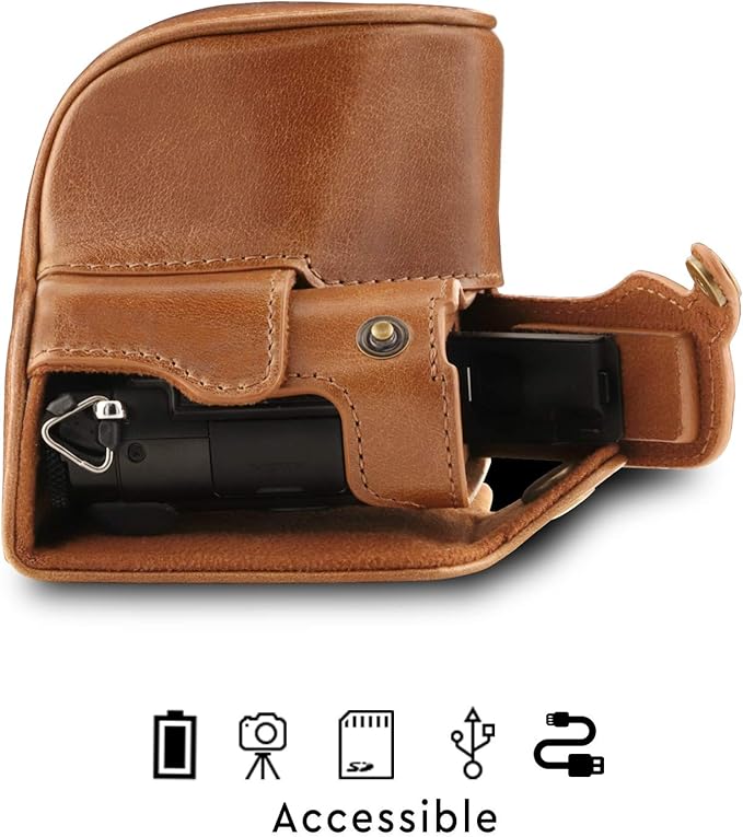 MegaGear MG1565 Ever Ready Genuine Leather Camera Case Compatible with Panasonic Lumix DC-LX100 II - Brown