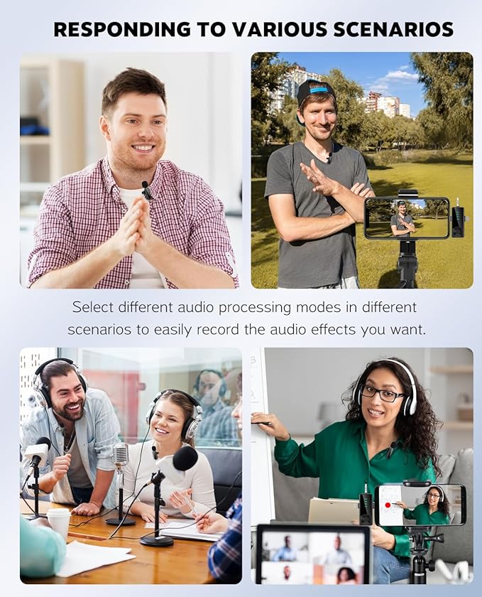 4 Packs Wireless Lavalier Microphone for iPhone/Android/Camera, Upgraded Mini Microphone with Noise Reduction, Mic for Video Recording, Podcasts, YouTube, TikTok, and Vlogging