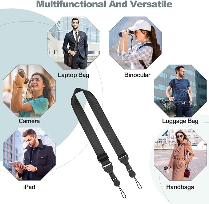 Adjustable Shoulder Strap, Comfortable Camera Strap, Neck Lanyard for iPad Tablet Case, Camera, Binocular, Luggage Bag (Black Shoulder Strap)