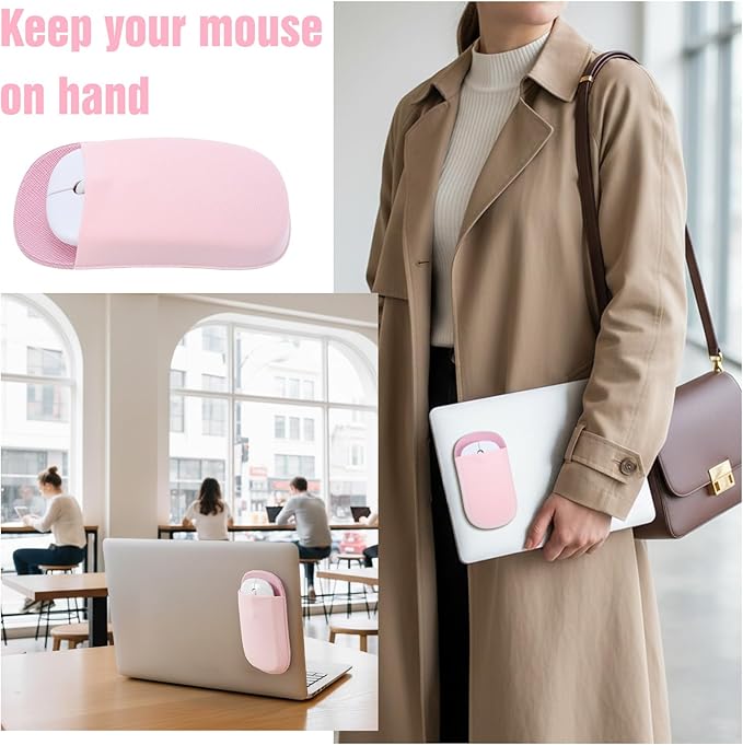 Slim Mouse Holder for Laptop, Universal Wireless Mouse Sleeve Pouch for Laptop Stick on, Pink Adhesive Computer Mouses Pocket Holder Case, No Glue Residue