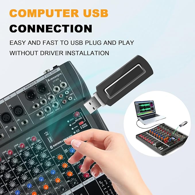 6 Channel Professional Audio Mixer Console Sound Board with 48V Phantom Power,USB Audio Interface for Live Show,Streaming Recording Music Stage Karaoke