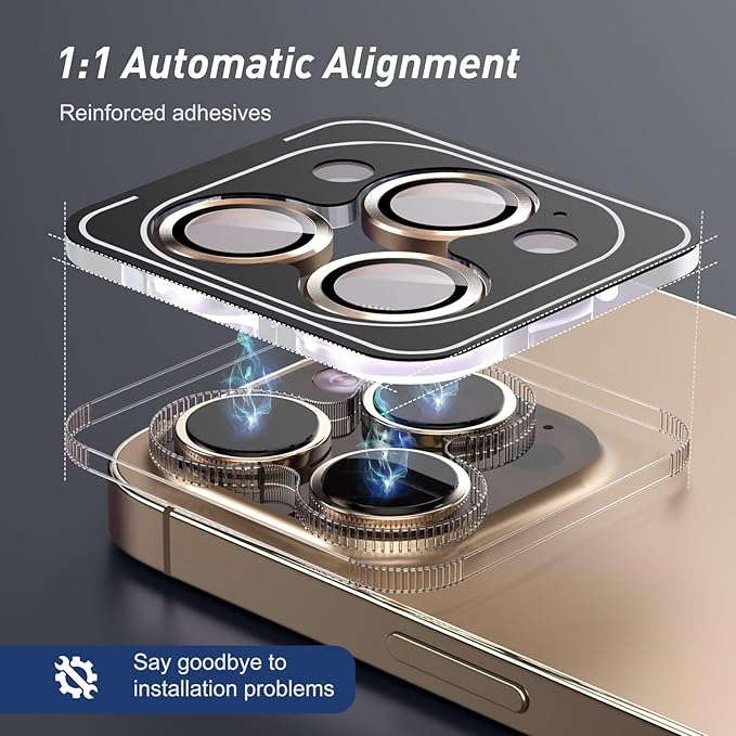 Jeluse Camera Lens Protector for iPhone 17 Pro Max/17 Pro/16 Pro Max/16 Pro/15 Pro Max/15 Pro/14 Pro Max/14 Pro, 9H Tempered Glass Screen Protector Cover Alignment Kit Metal Individual Ring