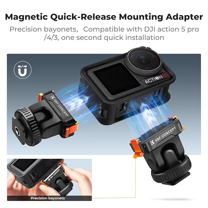 K&F CONCEPT Cold Shoe Action Camera Magnetic Quick Mount Holder, Tripod Mount for DJI Osmo Action 5 Pro Hot Shoe Camera Adapter with 1/4" Screw Hole for Osmo Action 3/4 DSLR Photography Accessories