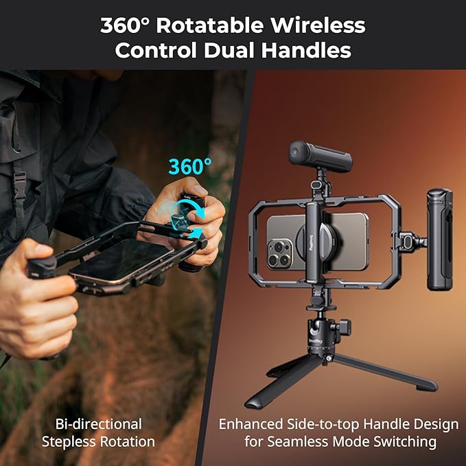 SmallRig Pro Phone Stabilizer Video Rig Kit, All-in-One Creator Bundle with LED Light, Mic,Table Tripod, Dual Handles for Live Streaming, for Creator, for iPhone 17/16/15 Pro, Android