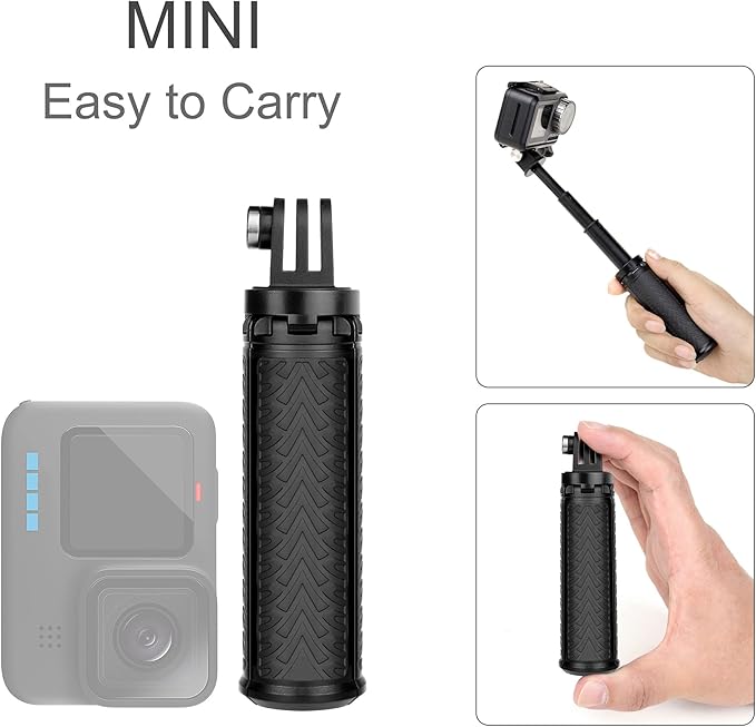 GEPULY Mini Hand Grip Selfie Stick Tripod Stand for GoPro Hero 13 12 11 10 9 8 7 6 5 4 3,Session, Fusion, Max,Insta360, DJI, Akaso, Phone-Use it as a Selfie Stick Monopod, Handle, Travel Tripod