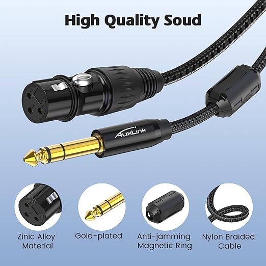 XLR Female to 1/4 Cable 6ft 2 Pack, Balanced TRS to 6.35mm Gold-Plated Connectors Nylon Braided, Quarter Inch to XLR Female Cable
