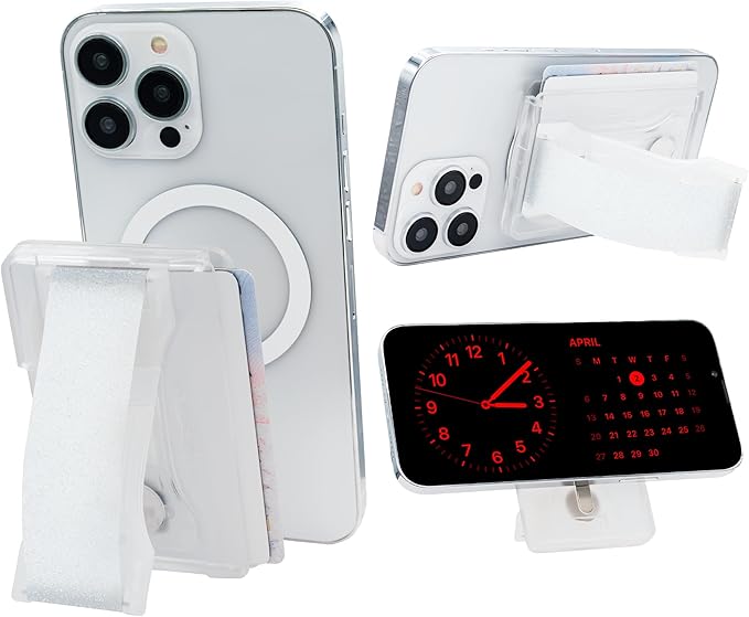 LOVEHANDLE Phone Wallet with Kickstand and Adapter Ring for MagSafe, Phone Card Holder, Wireless Charging Compatible, Wallet Compatible with MagSafe - Crystal Clear Glitter