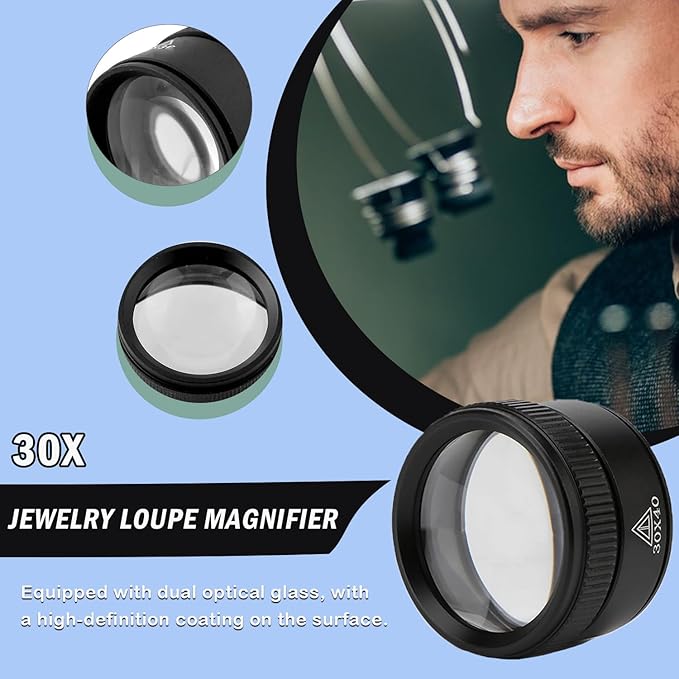 Rongon 30X Portable Pocket Reading Magnifier Optics Loupes Mini Desk Magnifier Loop Microscope Magnifying Glass Lens for Jeweler Stamps Maps Antiques Magazines Electronics (30X 40MM)