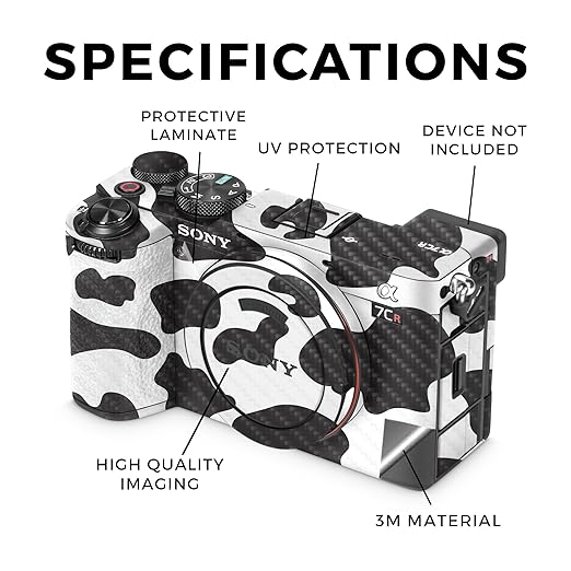 Carbon Fiber Camera Skin Compatible with Sony Alpha 7CR Camera (2023) - Cow Print - Premium 3M Vinyl Protective Wrap Decal Cover - Easy to Apply | Crafted in The USA by MightySkins