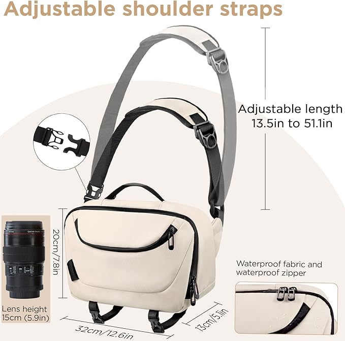 TAAOKA Camera Sling Bag,Waterproof Camera Case with Tripod Holder,Lightweight DSLR/SLR/Mirrorless Camera Bags Crossbody for photographers-Beige
