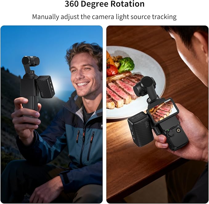 VRIG LED Light for DJl OSMO Pocket 3 Accessories, 360° Adjustable Mini Selfie Vlog Video Auxiliary Fill Lighting,500mAh, 5800K, CRI ≥95, IPX4 Water Resistance,Brightness 3 Levels Adjustable