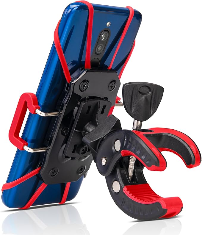 Baby Stroller Phone Holder, Shopping Cart, Golf Cart, Push Cart, Bike Phone Mount, for Motorcycle, Scooter, ATV, Boat, Spin Bike, Treadmill, Handlebar- Universal- iPhone, Cell Phone Clamp (Red)