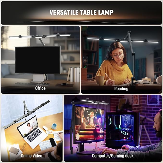NEEWER Basics 32.5" Clip On Desktop LED Light for Home Office, 23W LED Architect Clamp Lamp with 5 Light Bars, Dimmable Lighting for Computer Drafting Table Desk Video Conference Atmosphere, DL01