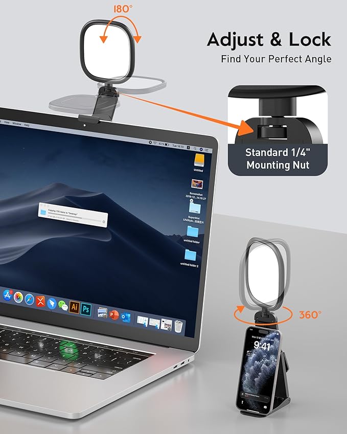 Upgraded Ring Light for Laptop, Monitor & Desk (2-Pack) – Eye-Caring Diffused LED Computer Light with Screen-Safe Clip, Adjustable Mount, CRI 97.8+, 50 Lighting Modes for Zoom, Video Calls, Streaming