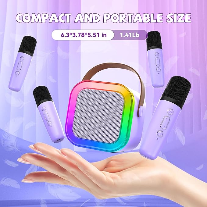 Upgraded Mini Karaoke Machine with 4 Wireless Microphones for Kids Girls Boys - Karaoke Party Speaker Christmas Birthday Gifts for 4 5 6 7 8 9 10 11+ Year Old - Kids' Instrument Accessories - Purple
