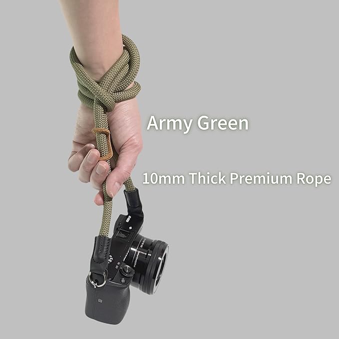 Little Fire Craft Camera Strap Crossbody Camera Neck Shoulder Strap 127cm Climbing Rope for Photographers Lanyard 10mm Thick - Army Green