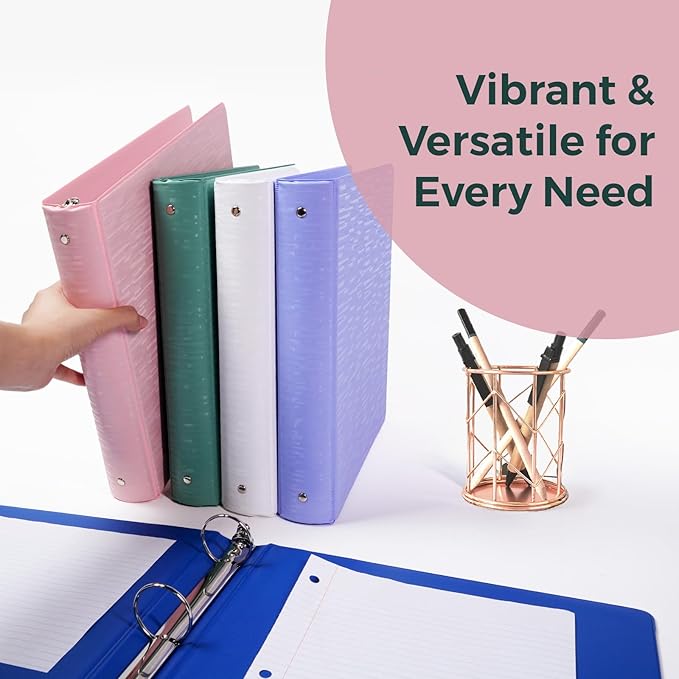 POPRUN 3 Ring Binder 1 Inch, PVC-Free, Holds 175 Sheets of 8.5 x 11 Paper, Extra Durable Organizer with 2 Pockets for School & Office, Heavy-Duty, 2 Pack, Midnight Green