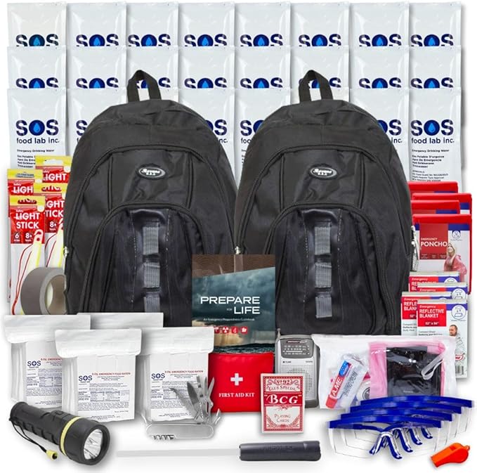 Essentials Complete Deluxe Survival Kit 2 & 4 Person | Bug-Out-Bag | Emergency Go Bag Kit for Wildfires, Hurricanes, and Other Natural Disasters