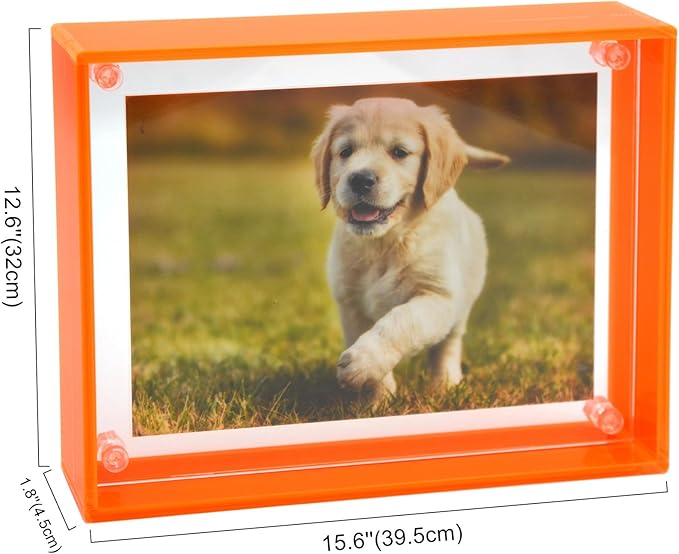 Gelite Acrylic 11X14 Picture Frame to Display 11x14 8x10 8.5x11 9x12 Pictures Mat-free Neon Floating Photo Frame for Wall and Tabletop, Neon Orange