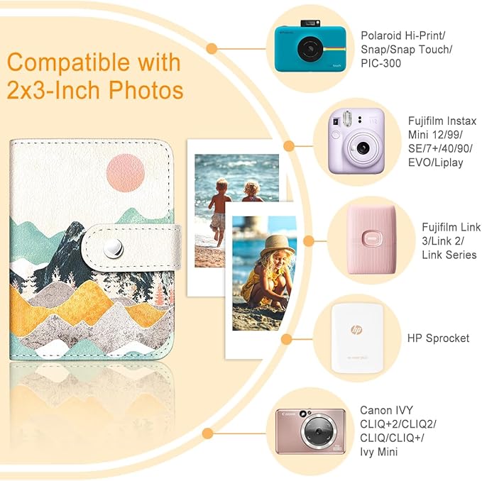 Lebrocoli Boho Landscape Small Photos Album for 2x3 Inch Films, 56 Pockets Mini Cute Albums Book for Polaroid Fujifilm Instax Mini Instant Camera Printer, Kpop Photocard Pictures Binders Storage