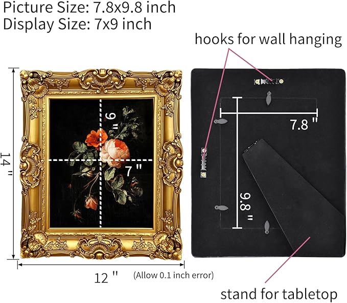 FAYOHOWOODT Vintage Picture Frames 8x10, Antique Gold Frame, Ornate Baroque Photo Frame with Acrylic Glass Front, Tabletop Wall Hanging, Photo Display, Gift Ideas