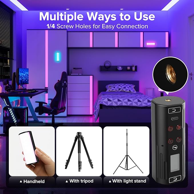 Magnetic Handheld Light Wand, 360° Full RGB Mini LED Video Light Stick, 2500-9000K Dimmable Camera Tube Light with 2000mAh Battery for Photography TikTok YouTube Vlog