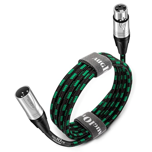 XLR Pro Mic Cable Male to Female 3-Pin Green Balanced Shielded Microphone Cable for Amplifier, Mixer, Speaker Systems, Recording Studio, 25Ft