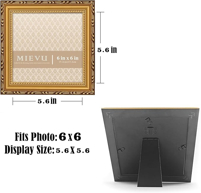 6×6 Picture Frame Gold - Picture Frames for Wall Hanging And Tabletop Display, Ornate Photo Frame for Poster,Vintage Frames,with Durable Plexiglass