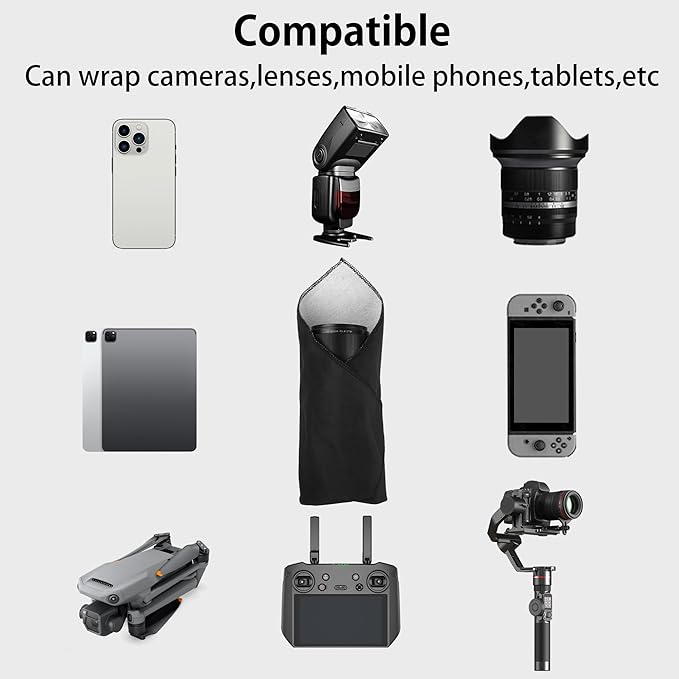 3pcs Pack Camera wrap, Protective Wrap, Magic Self-Adhesive Cloth, Anti-scratch Lens Camera Wrap, Folding, Washable, Lens pouches, Soft cloth with a sticky for camera Black