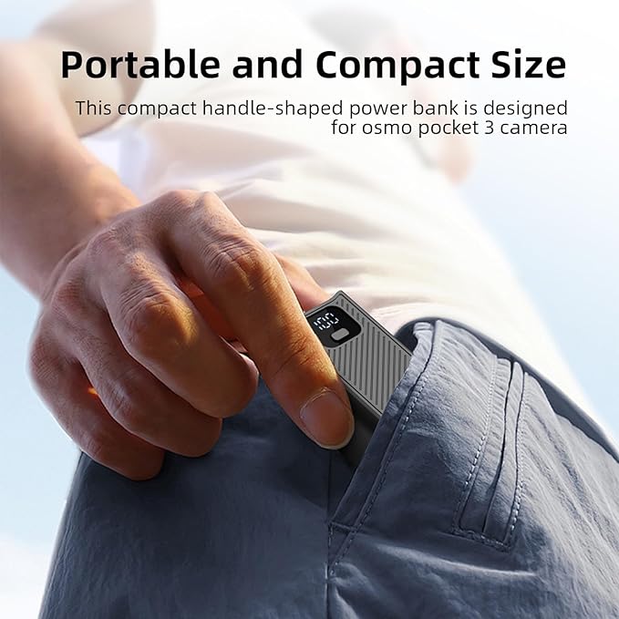 YONHUIZI Battery Handle with Digital Display Compatible with DJI Osmo Pocket 3 Creator Combo, Battery Grip for Xtra Muse 5000mAh 22.5W Fast Charging Power Supply Accessories, Reserved 1/4" Thread