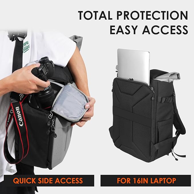 TARION Hardshell Large Camera Backpack - Expandable Camera Bag for Photographers with 16" Laptop Compartment & Side Access & Rain Cover(XH Silver)
