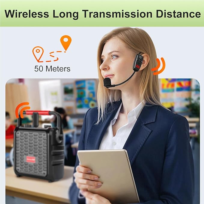 Wireless Microphone Headset, UHF Dual Cordless Microphones System, USB-C Charging, Head Mic with Digital Display, 165ft Range, for Speaker Voice Amplifier Pa System Teaching Tour Guides Fitness Yoga