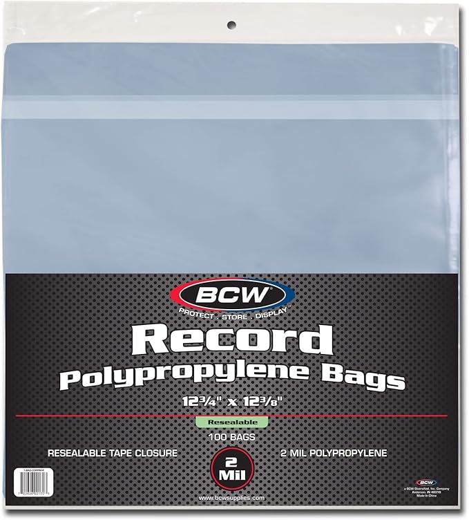 BCW Resealable 12-Inch Vinyl Record Bags - 100 Pack | Archival Safe Polypropylene Sleeves for Single & Double LPs | Acid-Free with Resealable Strip & Flap Record Bag | Record Protective Bags