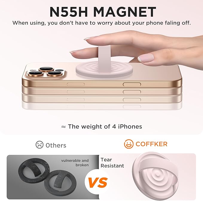 Magnetic Phone Grip Ring Holder, Liquid Silicone Magnet Cell Phone Grip Finger Loop, Compatible with Magsafe, Back of Phone for iPhone 17/16/15/14/13/12 Series, Lovely Pink