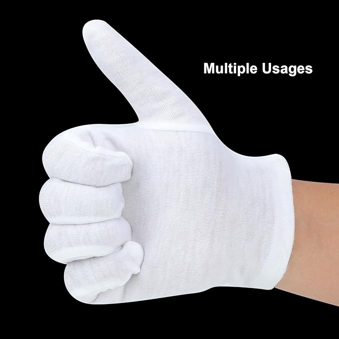 Senkary 10 Pairs White Cotton Gloves for Men Women, Cloth Work Gloves Liners for Art Handling, Photography, Photo, Coin Jewelry Inspection, Archival, Dry Hands Sleeping, Eczema