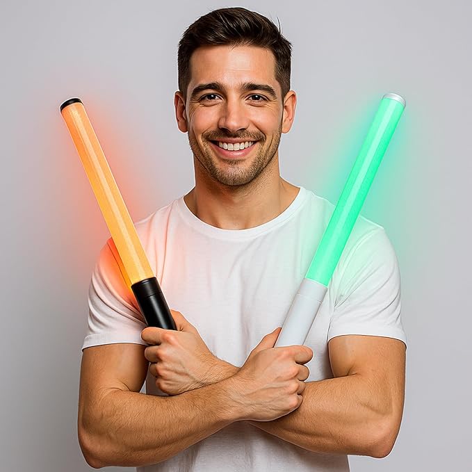 LED Glow Sticks Reusable Glow Party Favor Supplies Multicolor Light Up Stick Idol Concert LED Flashing Bright Glow Lightsticks for Wedding, Birthday, Raves, Concert, Halloween, Christmas (White-2Pack)