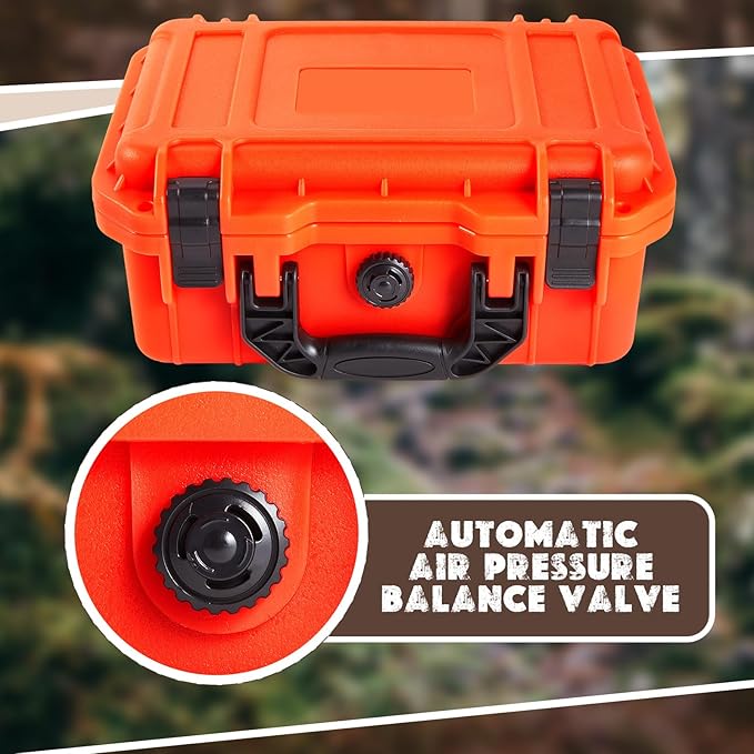 Relaxweex 1 Pcs 11.3 x 8.7 x 4.2 Inch Waterproof Hard Case with DIY Customizable Foam Insert Portable Protective Case with Knife for Camera Drones Equipments Tools Test Instruments (Reddish Orange)