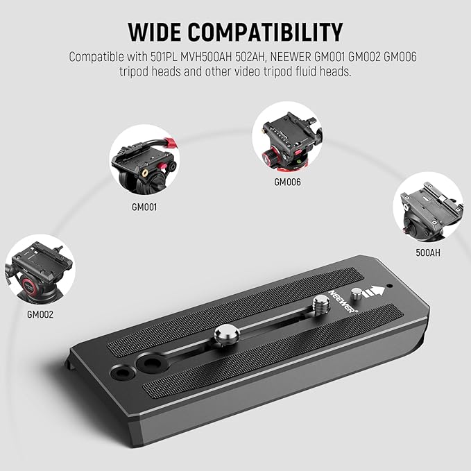 Neewer 2 Pack 501PL Tripod Fluid Head Quick Release Plate, Camera Mounting Plate with 1/4" 3/8" Screws, Anti Off Pin for GM001 GM002 GM006 Fluid Heads, QR5