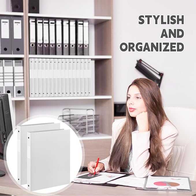 Henoyso 16 Pcs 3 Ring Binder 1/2'' Round Fits Letter Size 8.5'' x 11'' Paper Plastic Flexible Binder Holds 140 Sheets with 1 Pockets Versatile Organizer for Home Office School (White)