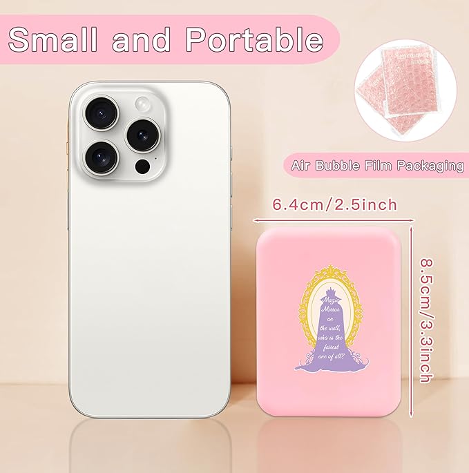 Preppy Pink Travel Compact Mirror with Light for Purses Cute 1X/2X Magnification Small Led Portable Pocket Makeup Mirror, Trendy Christmas Birthday Gift Stocking Stuffers for Teen Girls Women