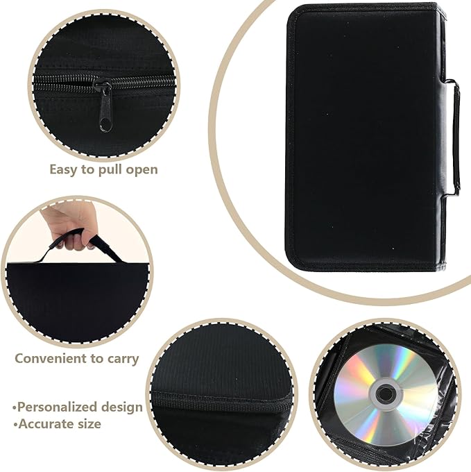 DVD Case CD Storage,128 Capacity CD Cases Holder DVD Storage Case Holders CD DVD Disc Case Storage Wallet Binder for Car Home Office Travel (128 Black)